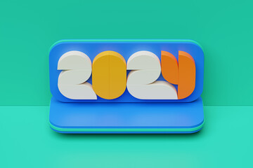 2024 calligraphy with 3d numbers on colorful background with New Year celebration balls for flyers, posters, signs for business design, brochures, cards, banners, postcards. 3D illustration
