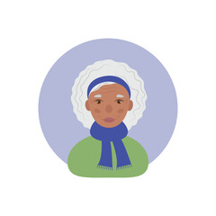 Grandmother. Dark-skinned gray-haired grandmother. An avatar of a grandmother in a cartoon style. Vector illustration isolated on a white background