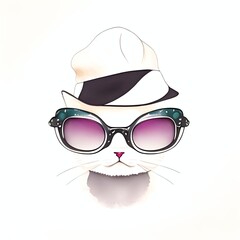 vintage glasses watercolor sketch Grunge and women,cat generative ai style illustration art