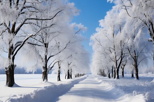 winter landscape with white trees and clear sky