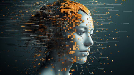 Abstract Digital Human Face: AI Concept for Big Data or Cyber Security