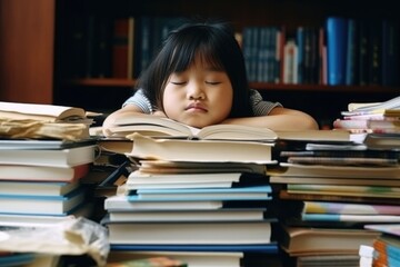 Exhausted Schoolkid Amidst Overwhelming Workload