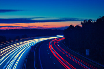 Traffic on the Highway - Travel - Background - Line - Ecology - Long Exposure - Motorway - Night Traffic - Light Trails - High Quality Photo	