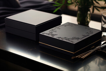 Luxury, consistent and opulent packaging and business card mock up compositions for branding