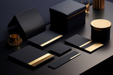 Luxury, consistent and opulent packaging and business card mock up compositions for branding