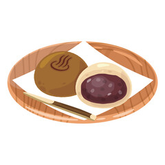 温泉まんじゅう　粒あん　木皿　断面