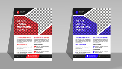 Corporate business flyer template design  with blue and red color. marketing, business proposal, promotion, advertise, publication, cover page. new digital marketing flyer.
