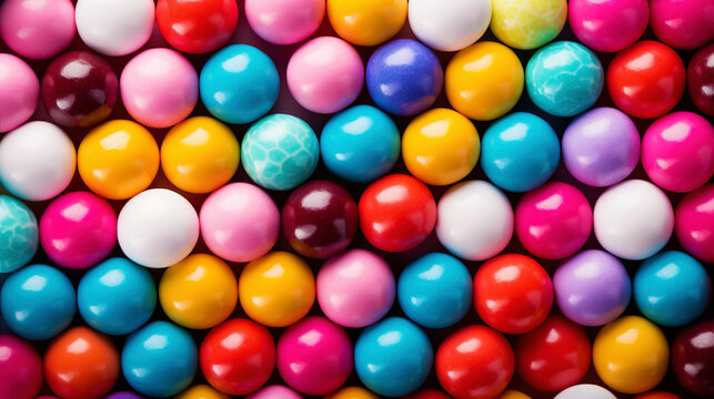Top view on large colorful jawbreaker candies background. Gum colorful balls. Generative AI