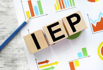 Individualized Education Program IEP wooden blocks on financial charts