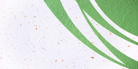 白と緑の和紙の背景（波型模様）（合成画像） - obrazy, fototapety, plakaty