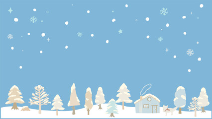 Trees with snow cover in white and beige colors, winter landscape, hand drawn vector illustration / 白とベージュカラーの積雪のある木、冬の風景、手描きのベクターイラスト