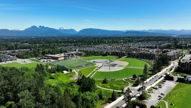 Aerial Drone View Of Yorkson Community Park In Willoughby, Langley Township, Canada.