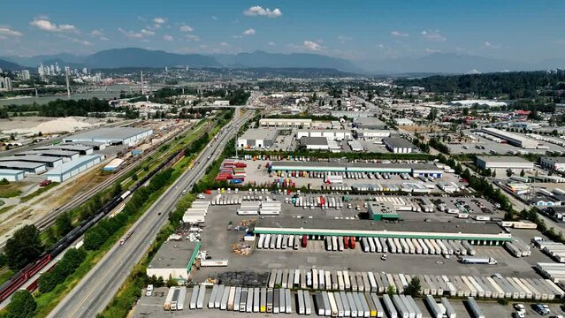 South Westminster Industrial Neighbourhood In Whalley Town Centre Of Surrey, British Columbia, Canada. Aerial Shot