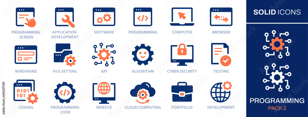 Poster programming icon set. collection of program, application, computer, service and more. vector illustr