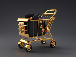 golden shoping cart basket supermarket Winter holiday sales, seasonal sales, Black Friday