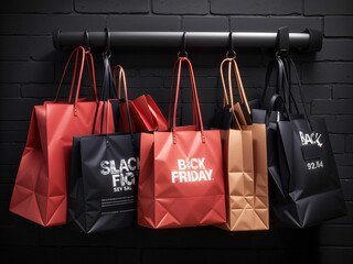black friday online shoping bags on black background