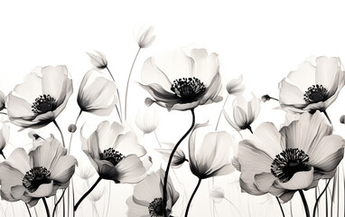Silhouettes of flowers on white background. Front view