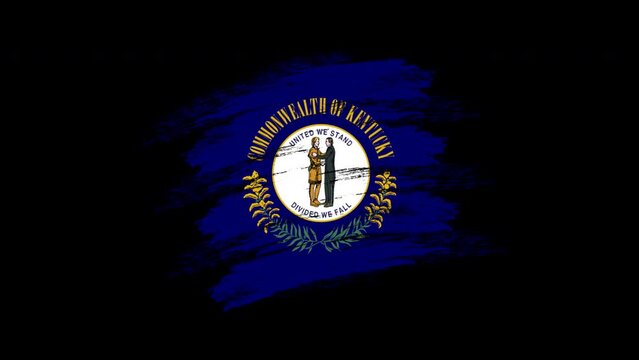 4K Paint Brush Kentucky Flag with Alpha Channel. Waving Brushed Kentuckian Banner. Transparent Background Texture Fabric Pattern High Detail.