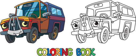 Funny old pick-up truck with eyes. Coloring book
