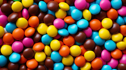Fototapeta na wymiar Close up of a pile of colorful chocolate coated candies. Candy background. Generative AI