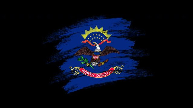 4K Paint Brush North Dakota Flag with Alpha Channel. Waving Brushed North Dakotan Banner. Transparent Background Texture Fabric Pattern High Detail.