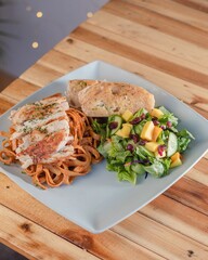 Pasta with salad