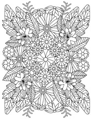 abstract floral flower background pattern adult coloring page line art mandala coloring relaxation meditation stress-free geometric floral vector 