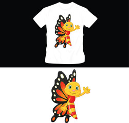 cute colorful cartoon butterflies t-shirt design editable template
