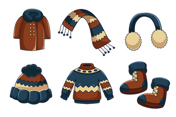 Set Collection of Winter Clothes Element