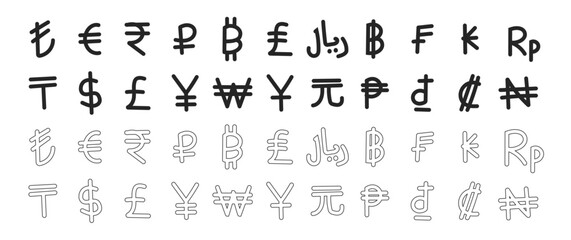 world currency simbol money bank icon doodle hand drawing