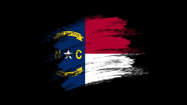 4K Paint Brush North Carolina Flag with Alpha Channel. Waving Brushed North Carolinian Banner. Transparent Background Texture Fabric Pattern High Detail.