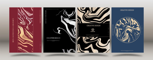  set of abstract design templates for packaging, covers, booklets, and brochures. Marble style layout for individual interior decoration and printing