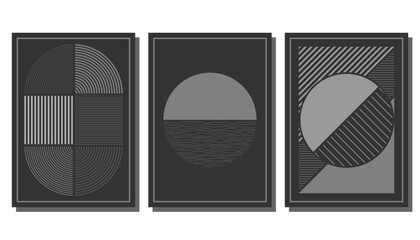 composition of geometric shapes in shades of gray. Minimalist design for interior decoration, prints, postcards, posters and banners. Linear arbitrary style.