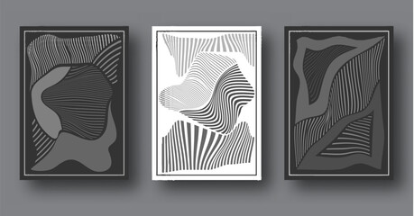 Composition of deformed geometric shapes for interior design of prints, postcards, posters and banners. Minimalistic arbitrary style in shades of gray