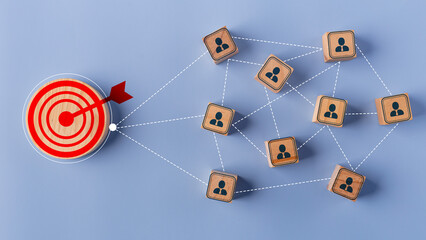 Target icon connection linkage with a human icon for customer focus target group and customer...