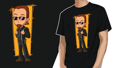 Cartoon criminal mafia with gun character shirt design editable template