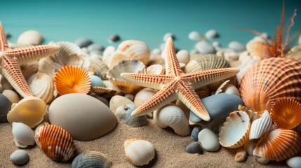 Fototapeta na wymiar Marine life, animal shells, seashells, and underwater wildlife in a peaceful beach environment.