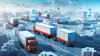 GPS tracking, empowering you to monitor the movement of each delivery truck, enhance route planning, and improve overall operational efficiency. Generated by AI. - obrazy, fototapety, plakaty