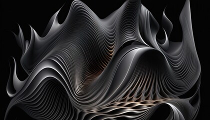 a black and gold abstract design on a black background, an abstract sculpture, generative art, iPhone 15 background, very detailed curve, vertical composition, magnetic waves - obrazy, fototapety, plakaty
