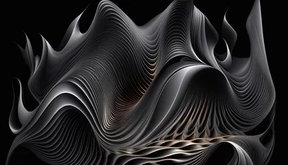Tuinposter a black and gold abstract design on a black background, an abstract sculpture, generative art, iPhone 15 background, very detailed curve, vertical composition, magnetic waves © Mike Walsh