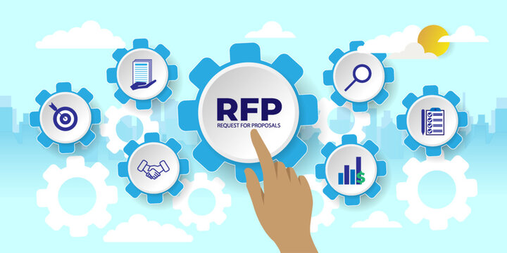RFP, request for proposal concept With icons. Cartoon Vector People Illustration