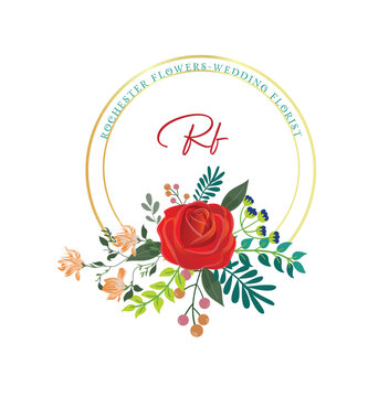 wedding florist company floral logo with roses leaves buds elements boho logo