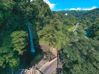 Aerial view of Beautiful Lembah Anai Waterfall in districts Tanah Datar, West Sumatra, Indonesia.