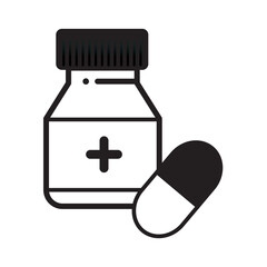 medicine bottle and pills, Medicine bottle icon vector design with editable stroke