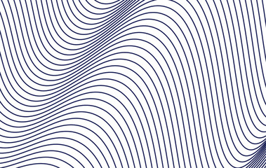 Abstract blue lines on a white background. Line art. Colorful shiny wave with lines created using blend tool. Curved wavy.