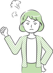 Angry woman's upper body illustration-friendly simple touch