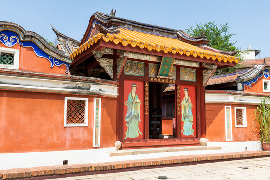 Tainan, Taiwan- June 6, 2023: Building view of the Temple of the Five Concubines (Wufei Temple) in Tainan, Taiwan.