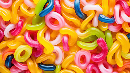 Colorful jelly worms sweets background. Generative AI