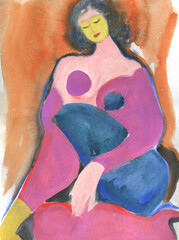 abstract female portrait. watercolor painting. illustration