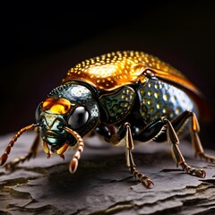 Macro image of a beetle on a piece of wood. Close-up.